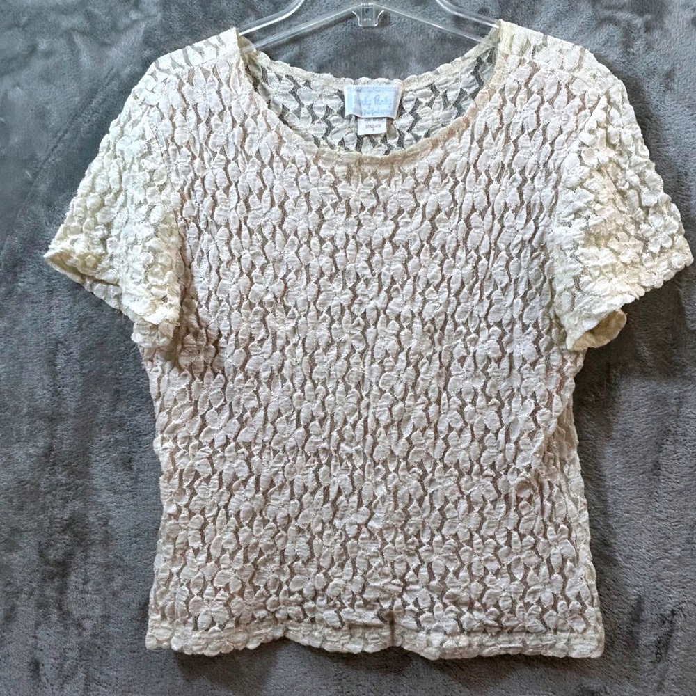 Vintage Hanky Panky Ivory Floral Lace Top Womens Medium 90s Y2K Coquette USA